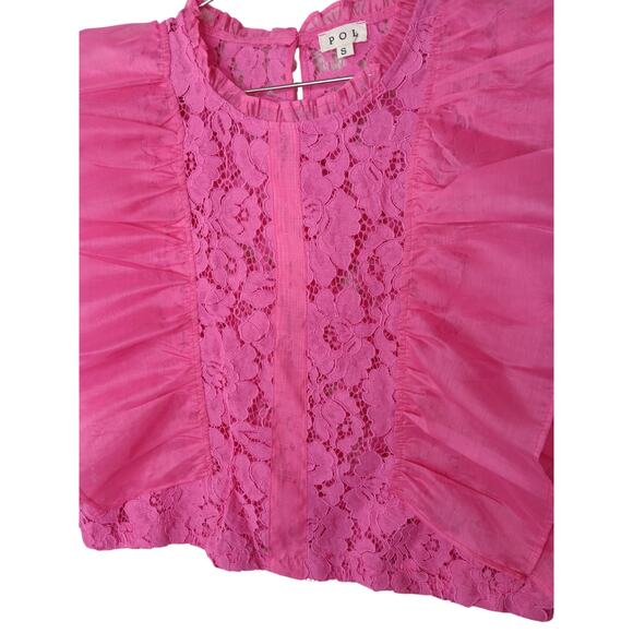 New without Tags POL Pink Lace Ruffle Flutter Sleeve Blouse Top Size Small - Picture 7 of 16